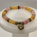 Citrine Labradorite Rose Quartz Lock Heart Charm Bracelet