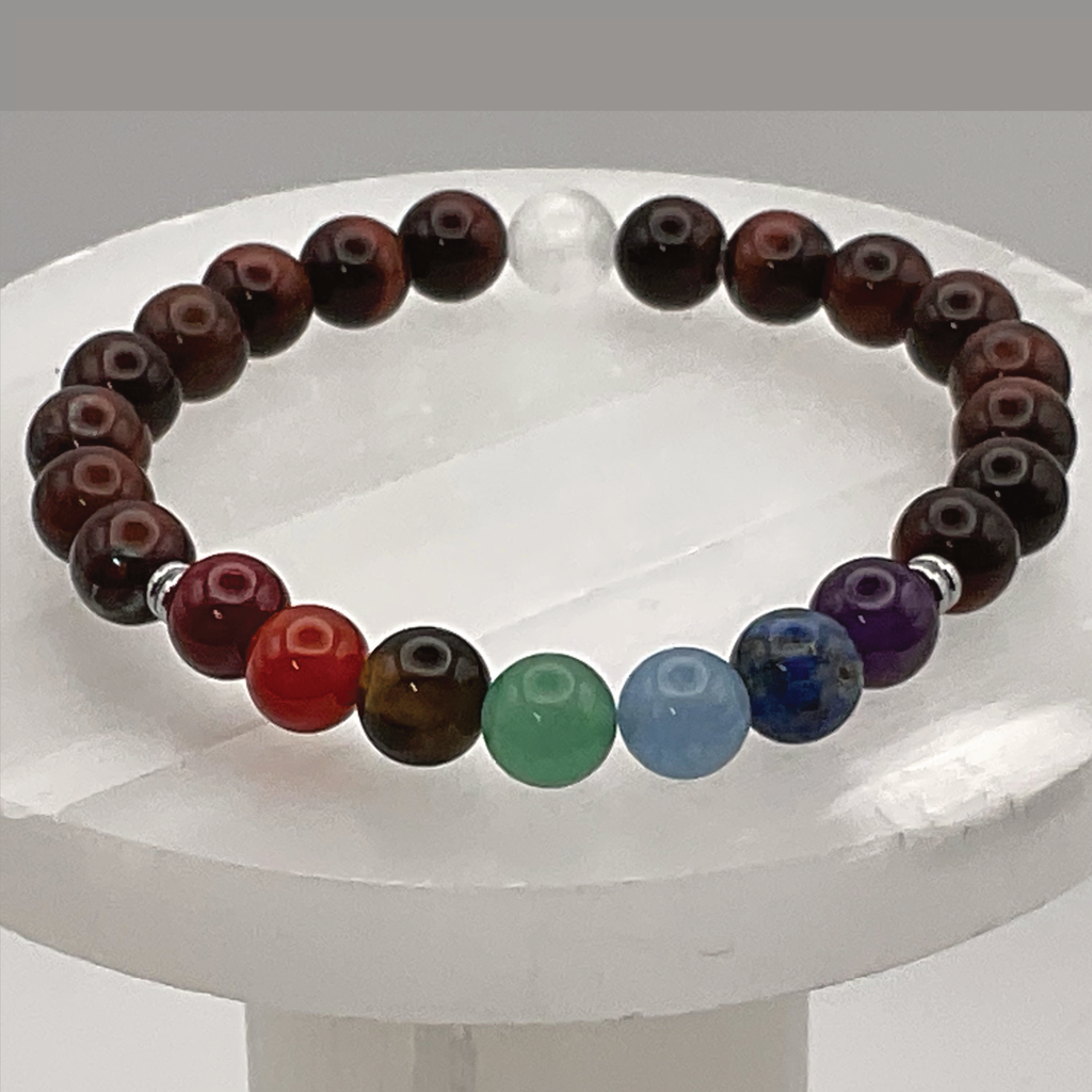 Tiger's Eye Chakra Colors Bracelet with Silver Tone Spacers