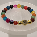 Multicolored Dragon Vein Agate Owl Charm Bracelet with Gold Tone Spacers