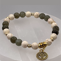 Labradorite Magnesite Peace Charm Bracelet with Gold Tone Spacers