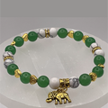 Green Chalcedony Magnesite Elephant Charm Bracelet with Gold Tone Heart Spacers