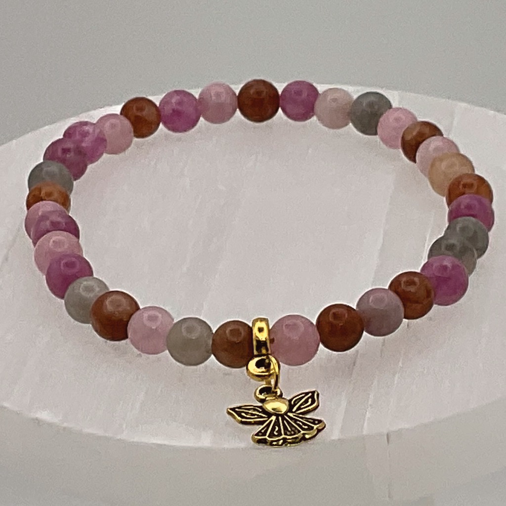 Rubelite Tourmaline Angel Charm Bracelet
