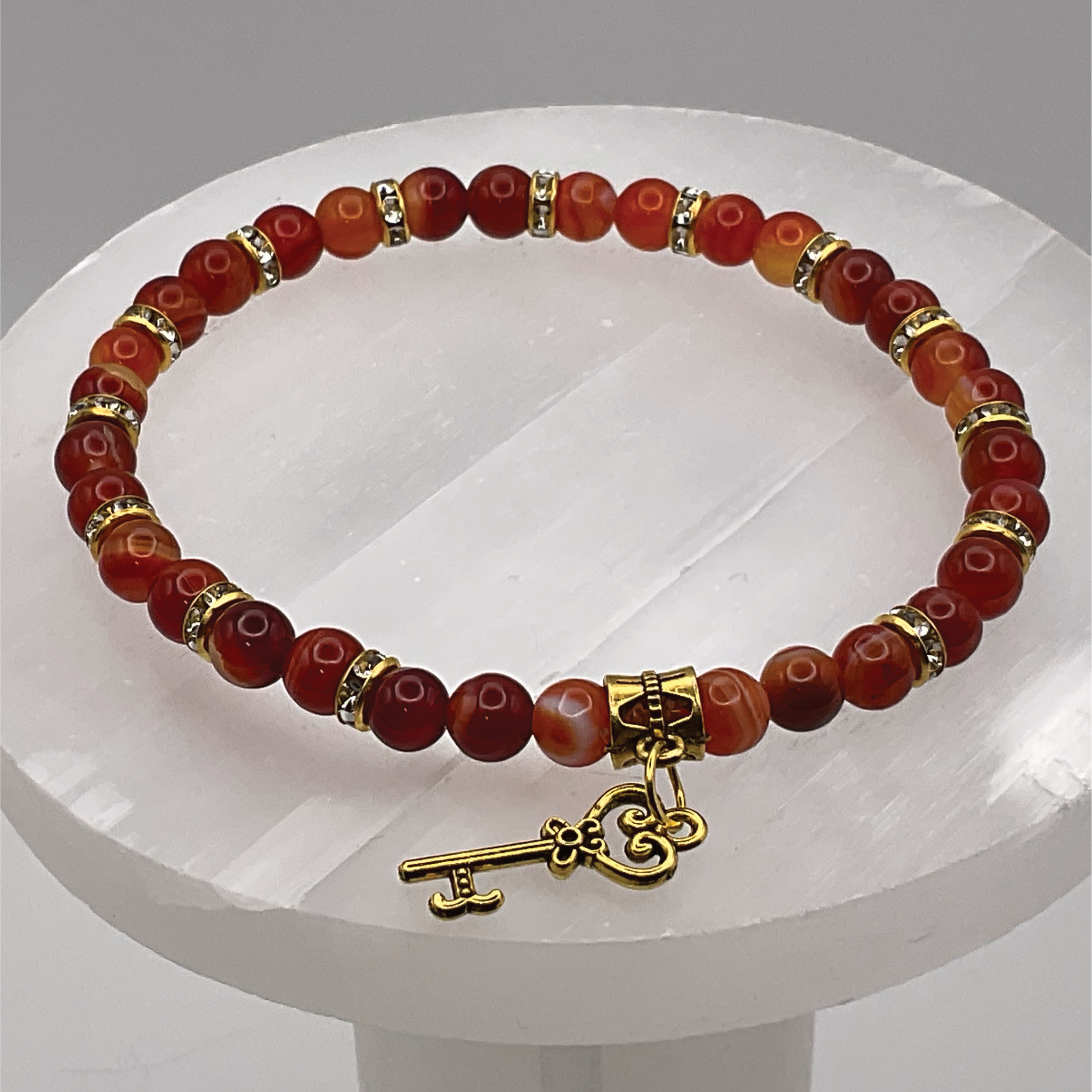 Carnelian Bracelet with Gold Tone Spacers