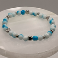 Blue White Glass Bracelet with Silver Heart Spacers