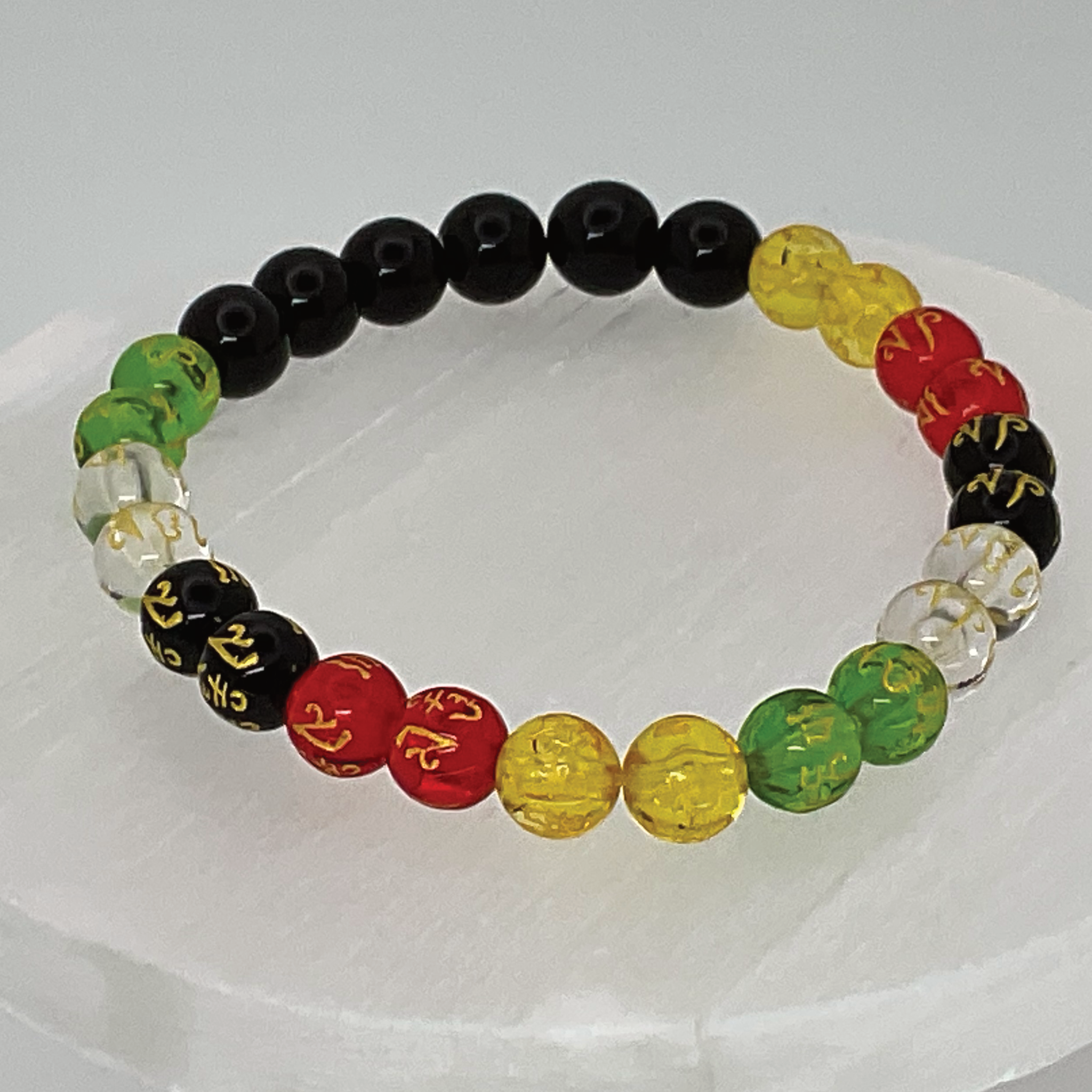 Pulsera de Chakra Pixiu de Ágata Negra Citrino Ámbar Rojo Verde