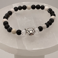 Clear and Milky Quartz Black Agate Jaguar Charm Bracelet