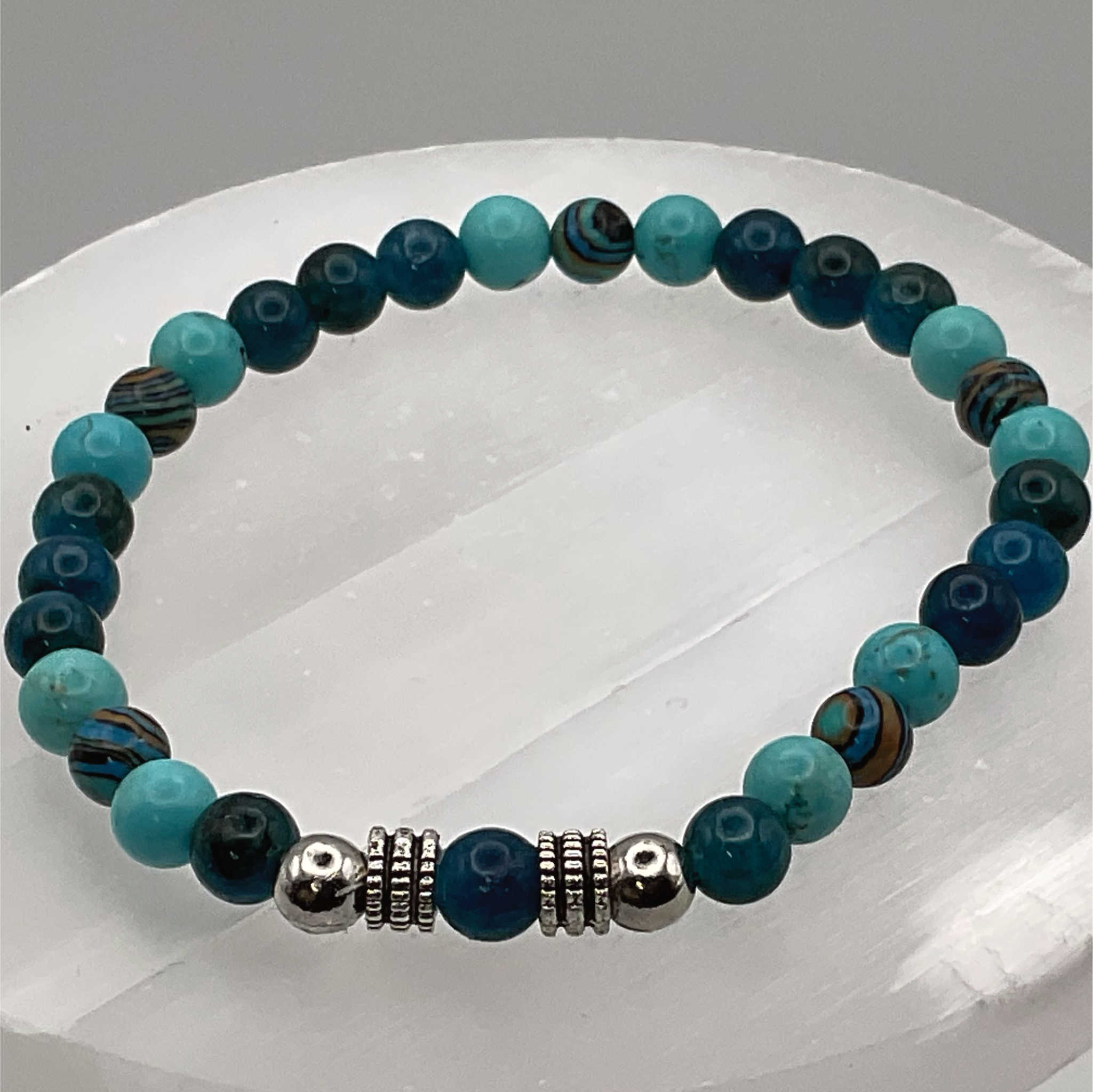 Blue Apatite Bracelet with Silver Tone Spacers