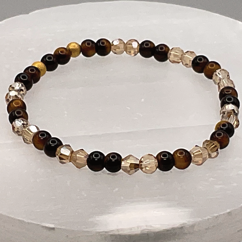 14.5 cm (5.7") Tiger's Eye Amber Crystal Bracelet with Gold Spacers