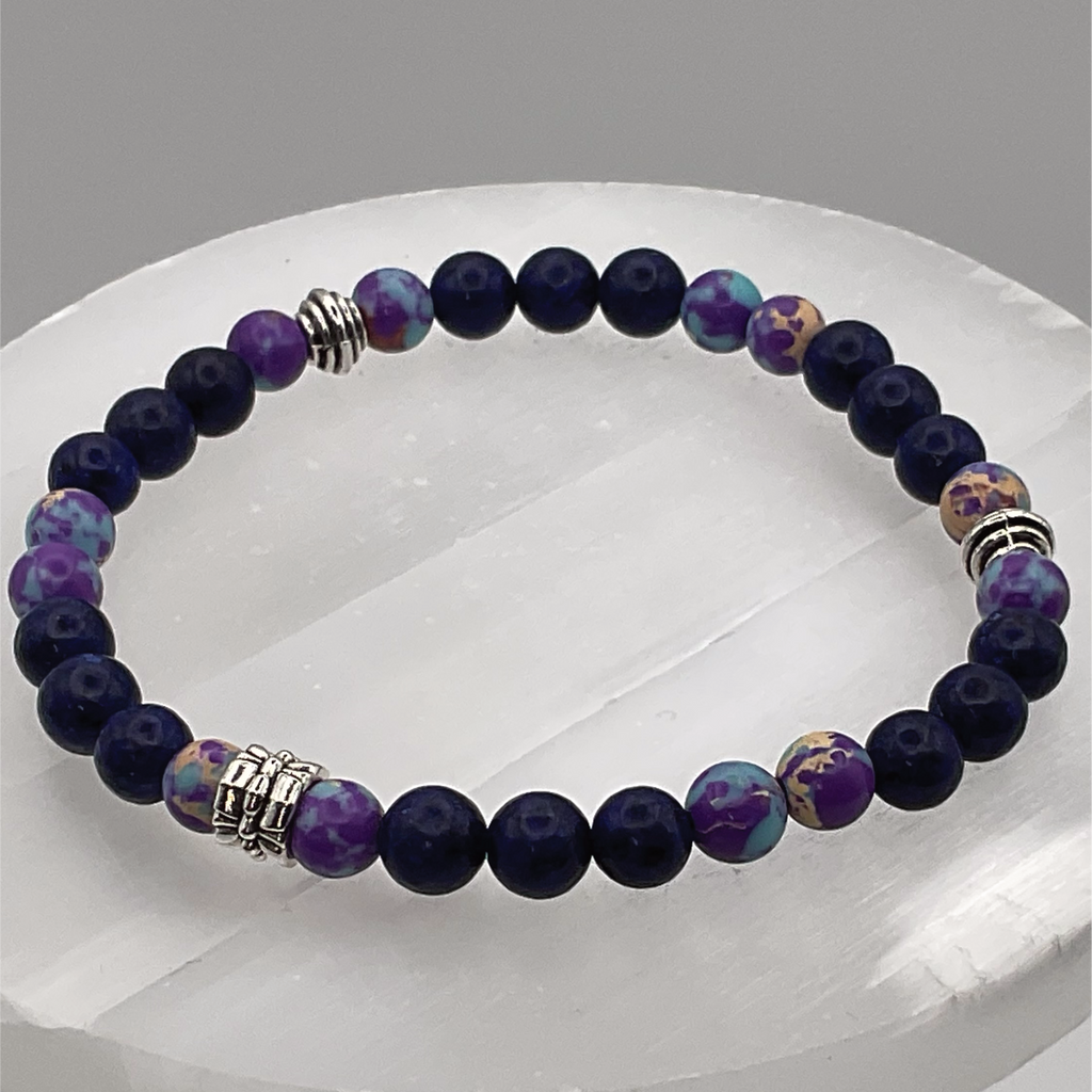 Imperial Jasper Sodalite Bracelet with Silver Tone Spacers