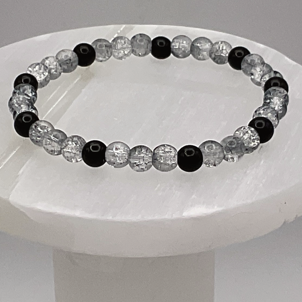 Crackle Grey and Black Glass Bracelet