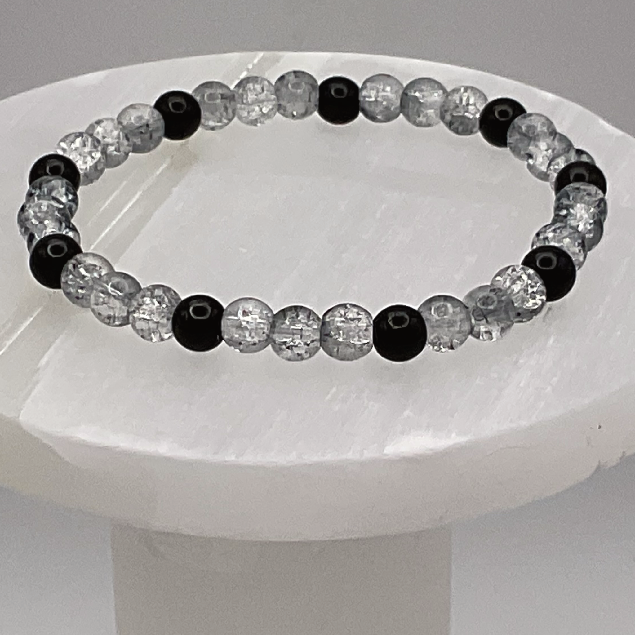 Crackle Grey and Black Glass Bracelet