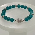 Teal Dragon Vein Agate Owl Charm Bracelet with Silver Spacers