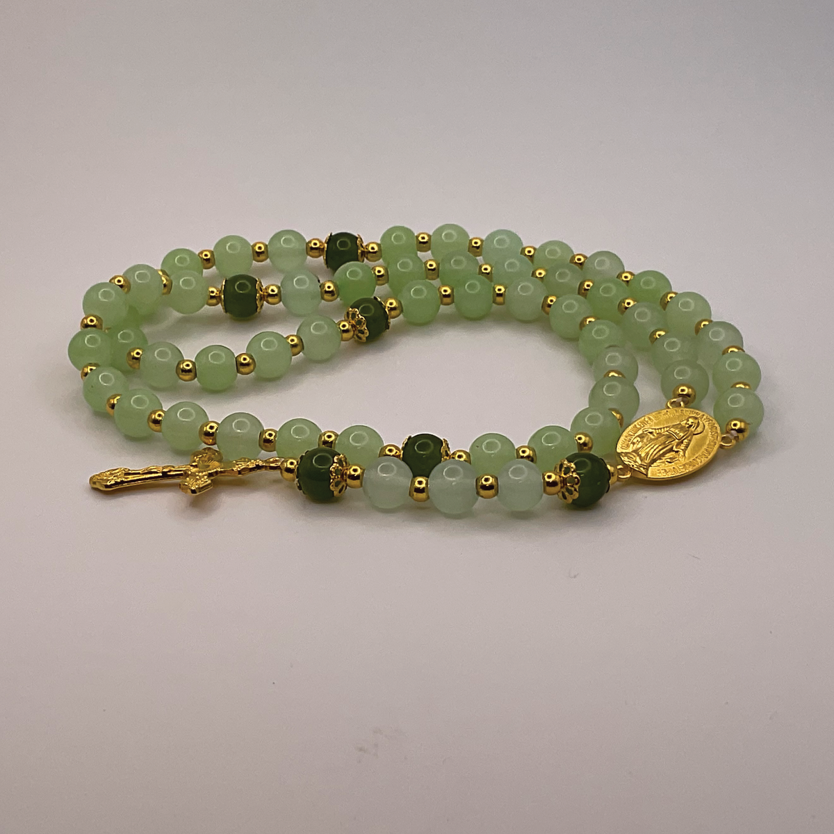 Green Dark Green Full 5 Decade Gold Rosary