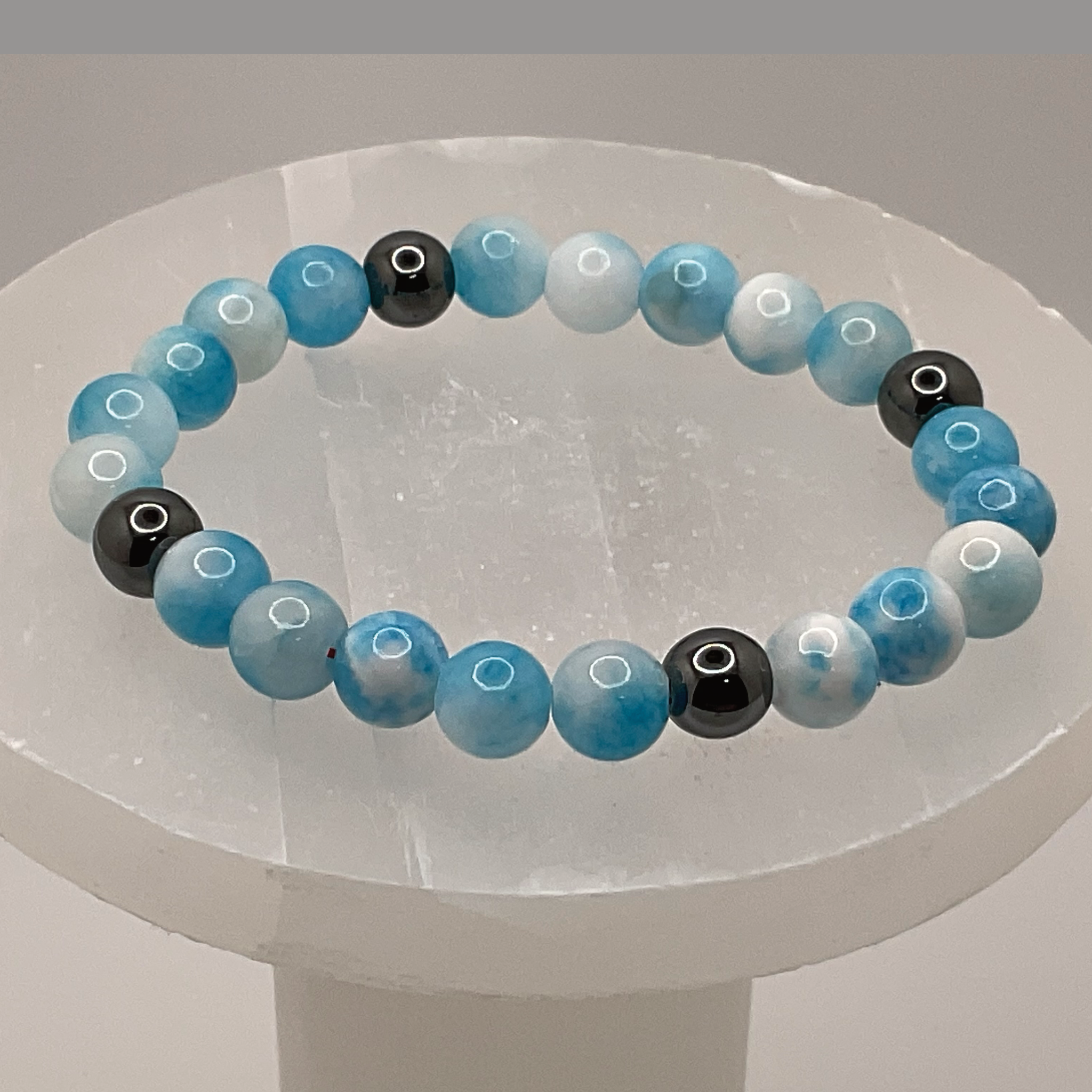 Blue Dragon Vein Agate Hematite Bracelet