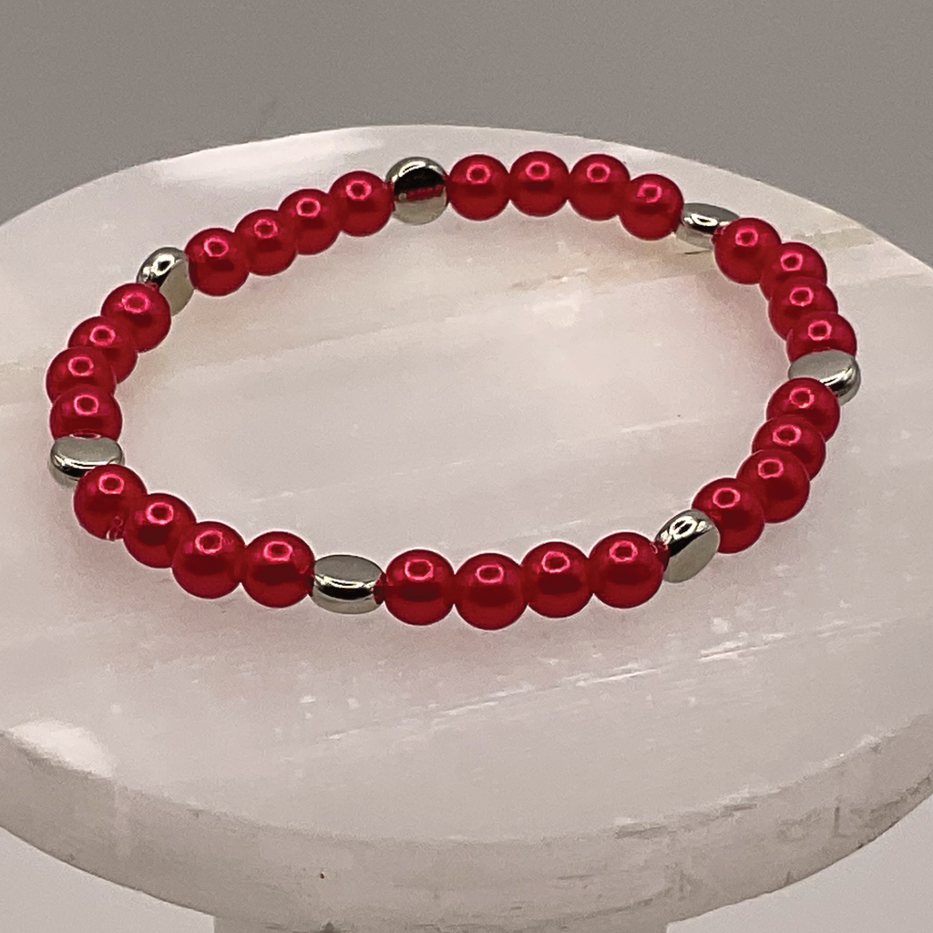 Red Glass Bracelet with Silver Disc Spacers