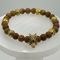 Yellow Jasper Wolf Charm Bracelet with Gold Spacers