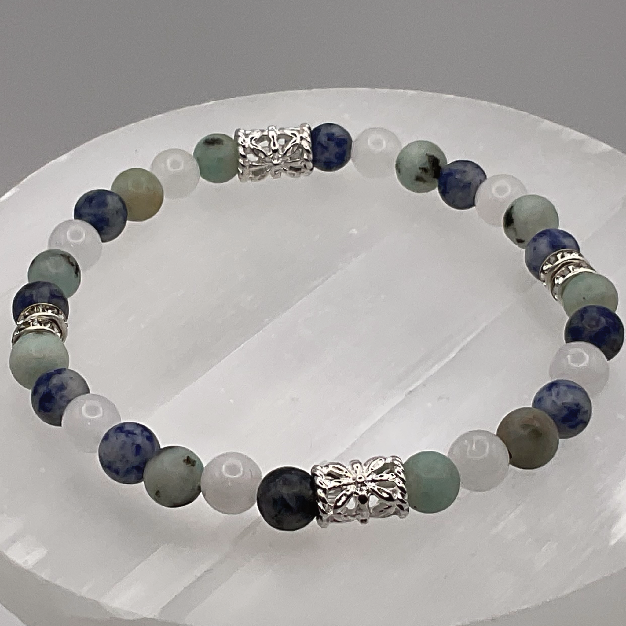 Sodalite Milky Quartz Bracelet with Silver Spacers