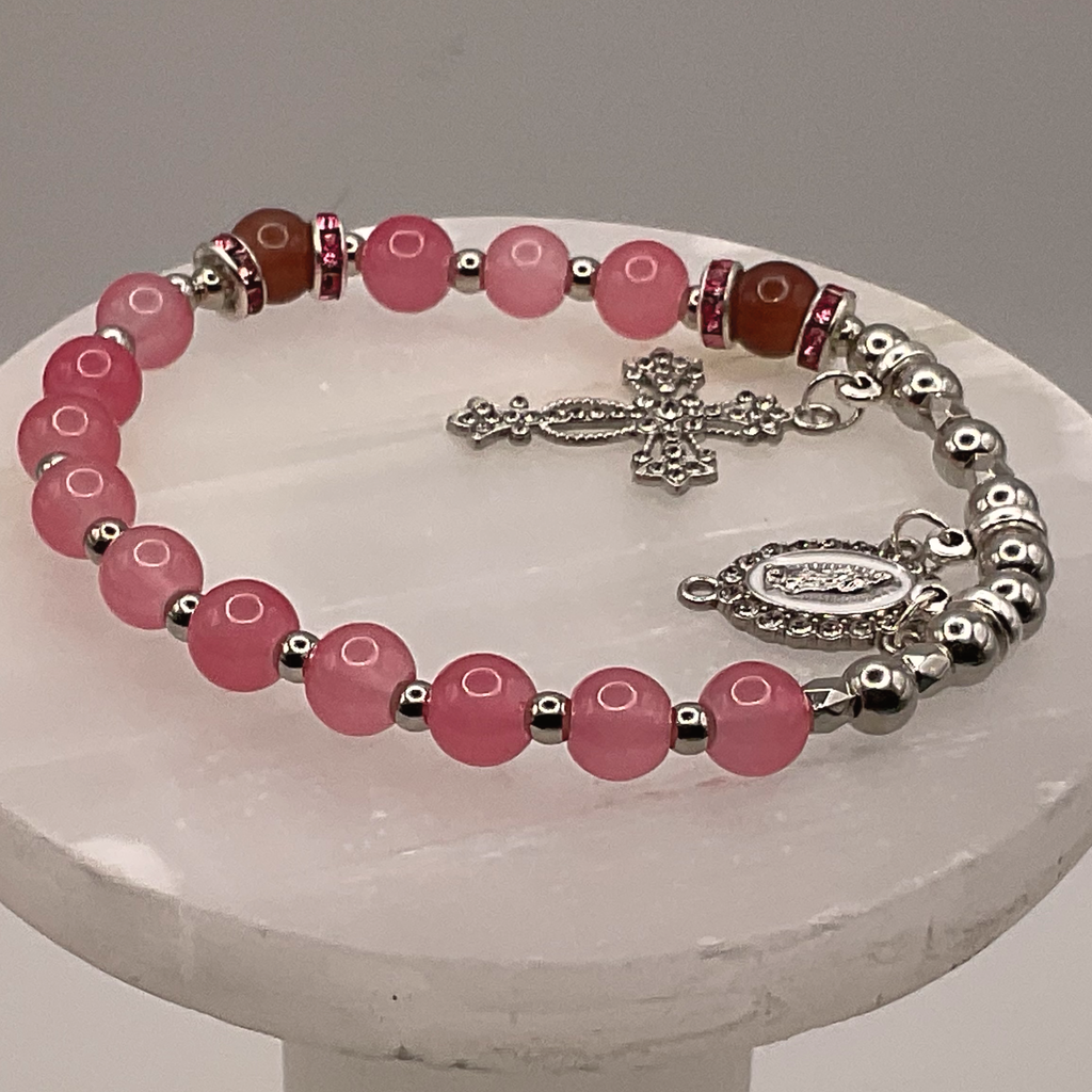 Dark and Light Pink 1 Decade Silver Rosary Bracelet