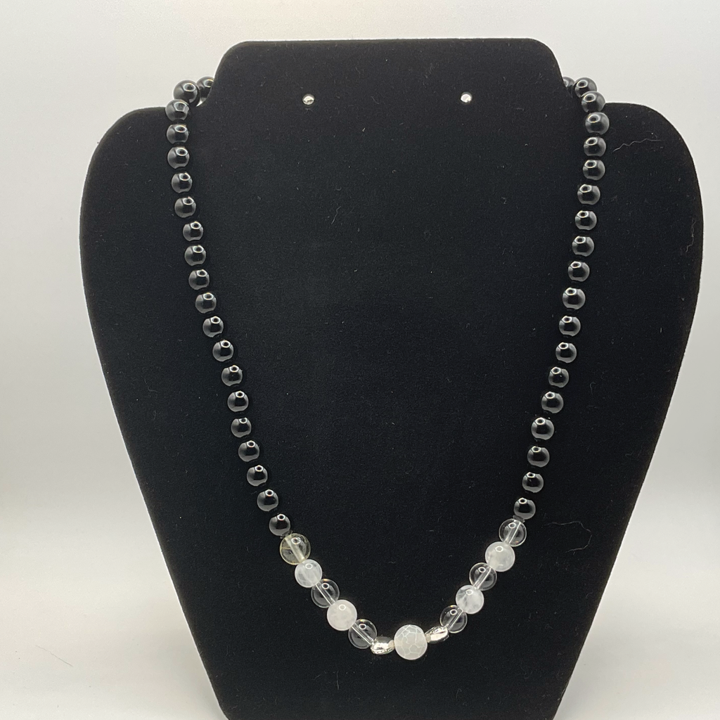 18" Black Onyx Milky Quartz Clear Quartz Necklace