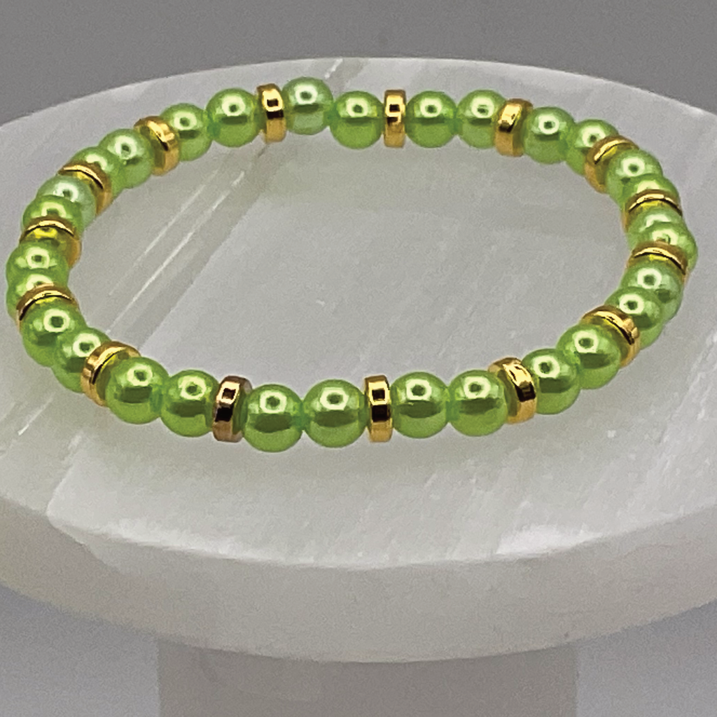 Lime Green Glass Bracelet with Gold Spacers