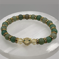 Green Chalcedony Clear Quartz Pixiu Panther Charm Bracelet with Gold Tone Crystal Spacers