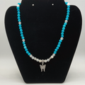 16" Blue Amazonite Milky Quartz Butterfly Necklace with Silver Tone Spacers