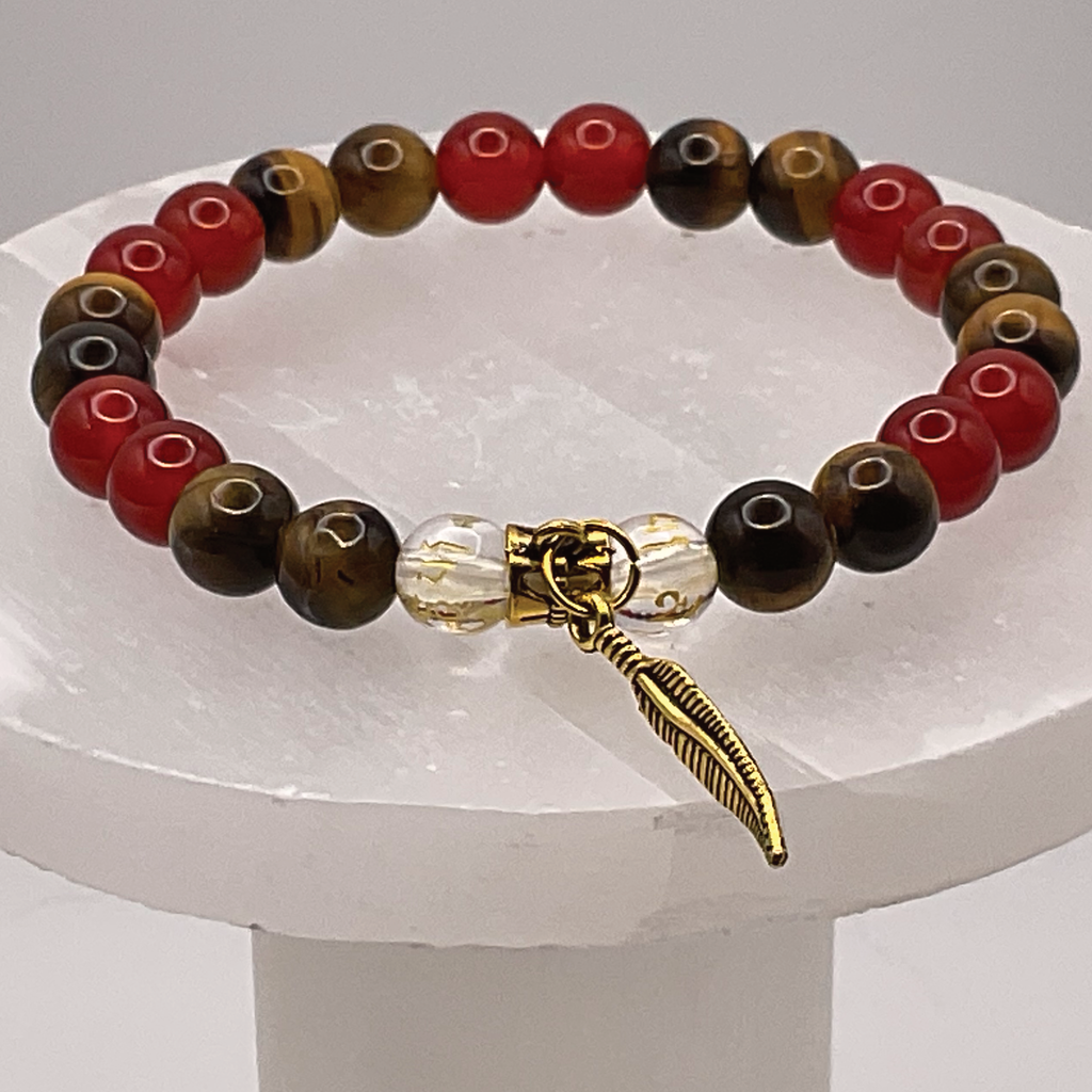 Carnelian Agate Pixiu Feather Charm Bracelet