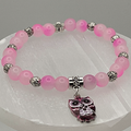 Pink Dragon Agate Owl Charm Bracelet with Silver Spacers