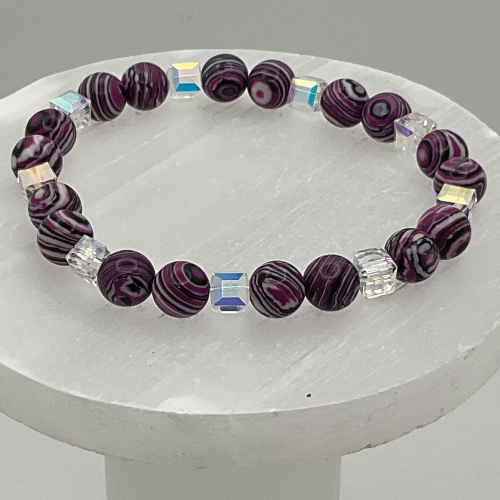 Purple Dragon Vein Agate Bracelet with Crystal Spacers