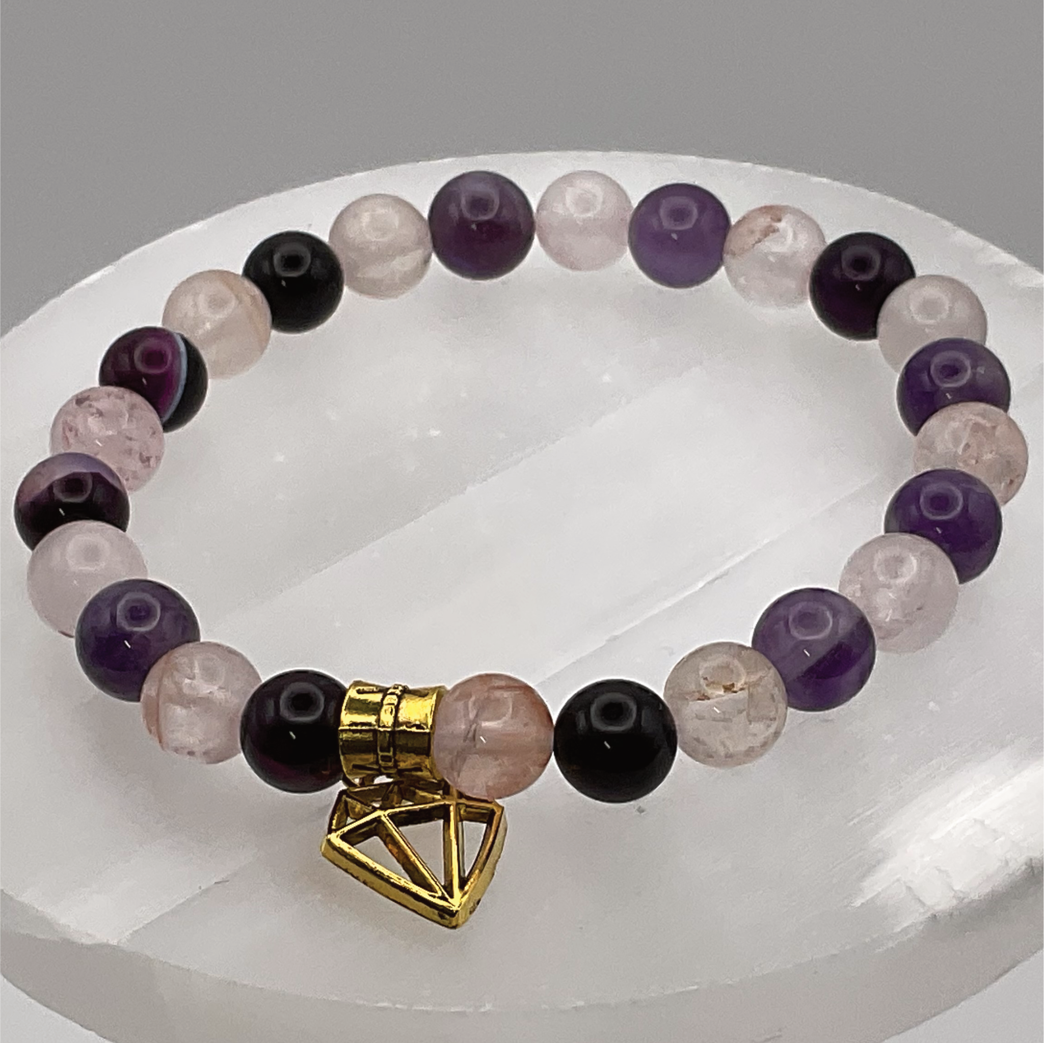 Black Agate, Milky Quartz, Amethyst Charm Bracelet