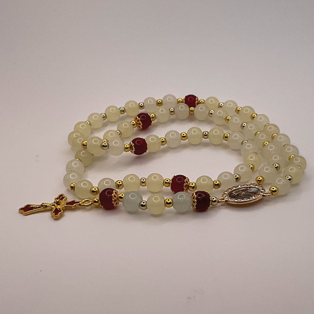 Light Yellow Red Full 5 Decade Gold Rosary