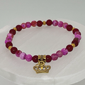 Pink Dragon Vein Agate Golden Crown Charm Bracelet with Gold Spacers