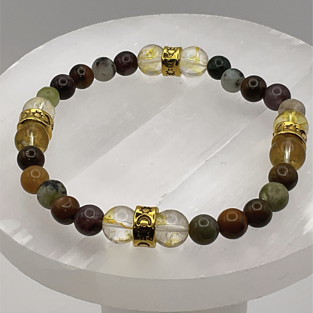 Tree Agate Citrine Bracelet with Gold Tone Spacers