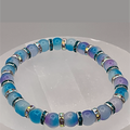 Blue Dragon Vein Agate Bracelet with Silver Tone Crystal Spacers