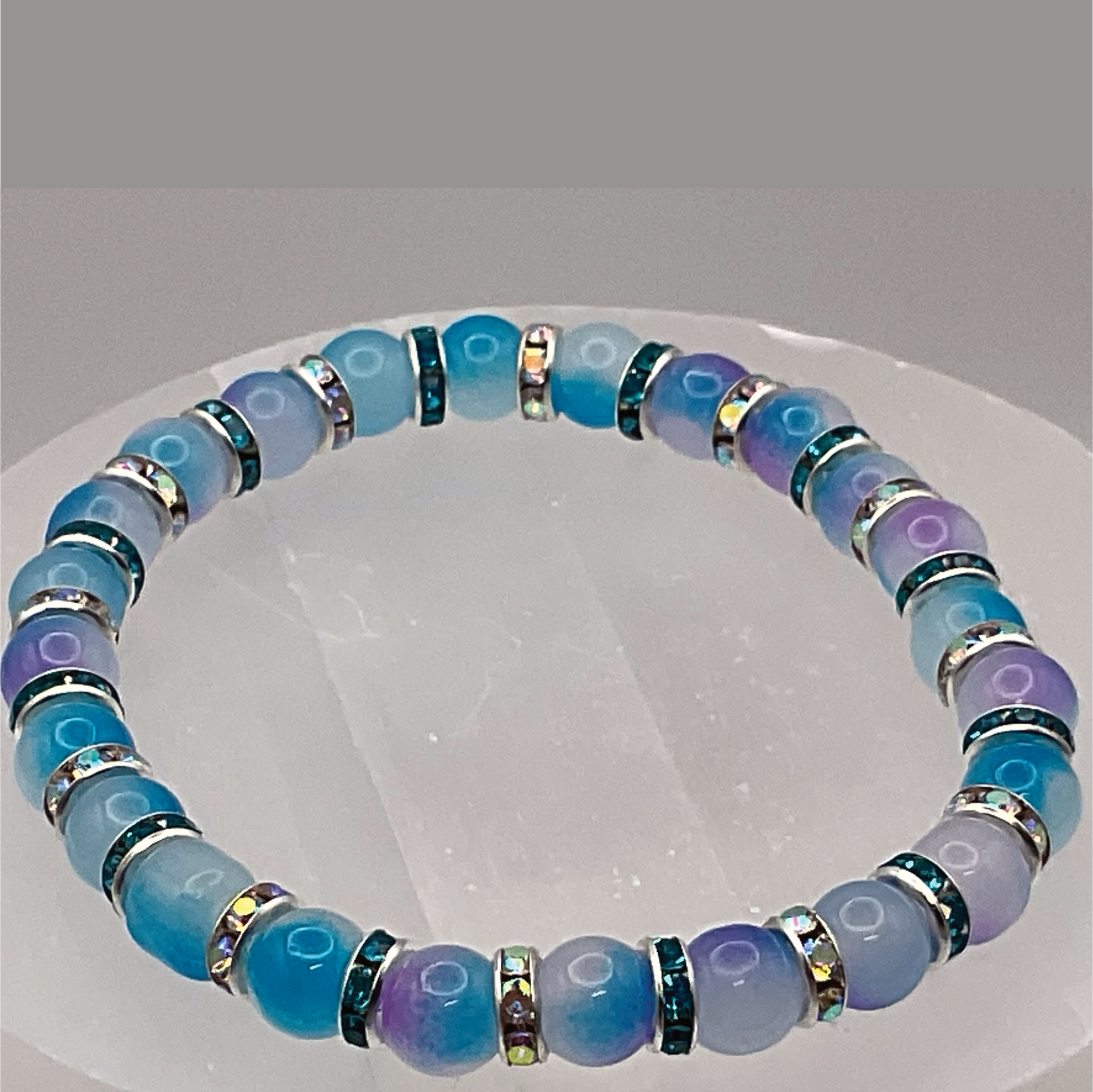 Blue Dragon Vein Agate Bracelet with Silver Tone Crystal Spacers