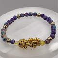 Imperial Jasper Pixiu Dragon Charm Bracelet with Gold Tone Spacers