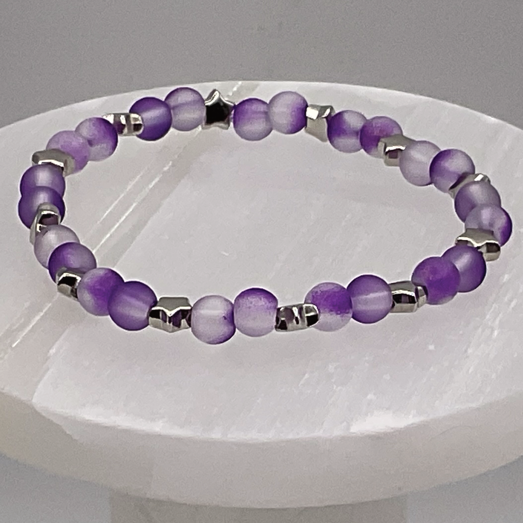 Violet Glass Bracelet with Silver Star Spacers