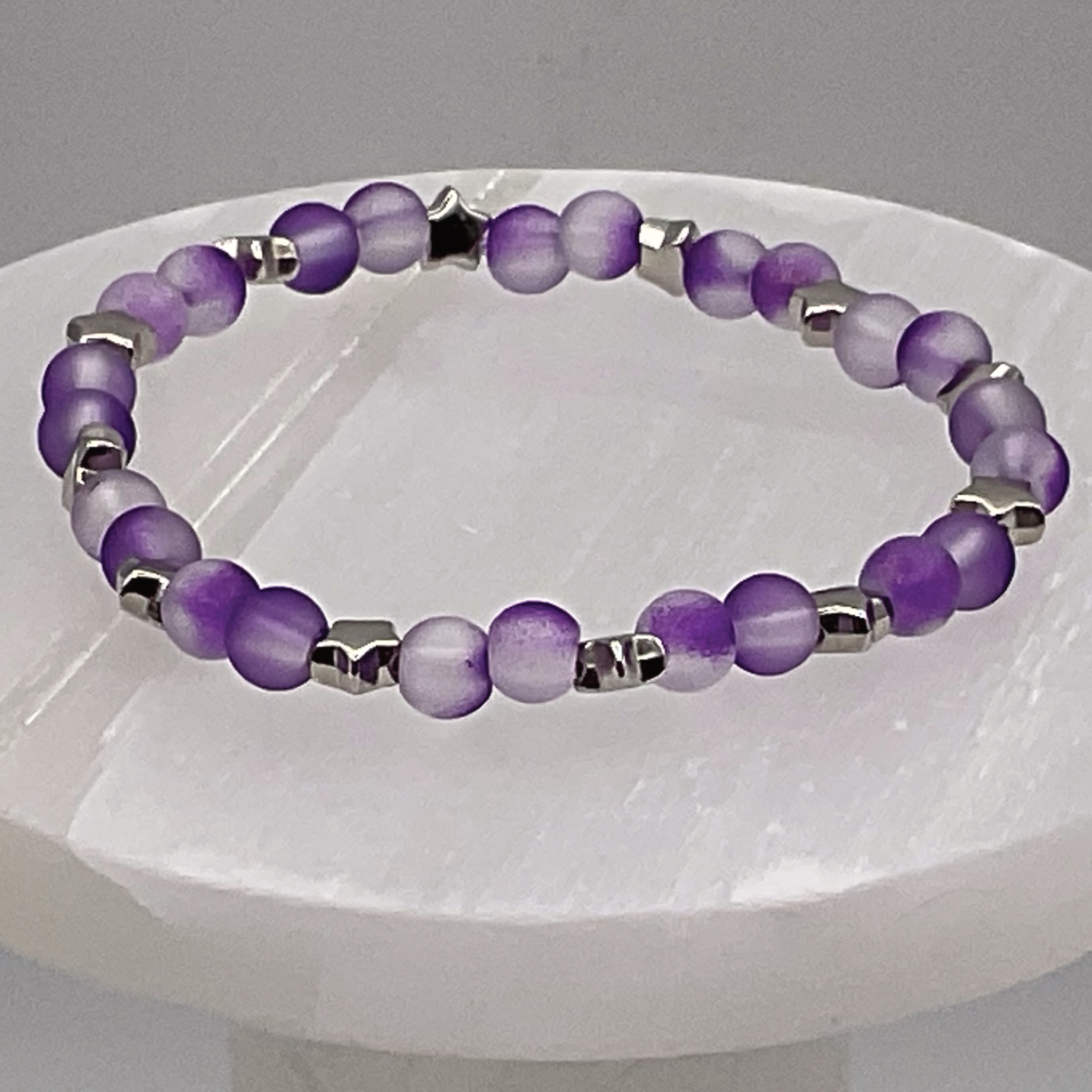 Violet Glass Bracelet with Silver Star Spacers