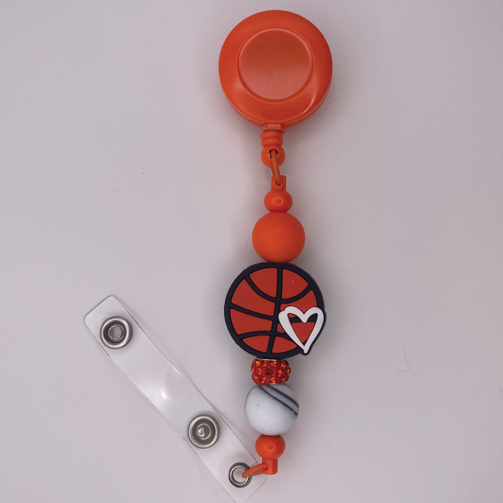 Orange White Basketball Badge Holder
