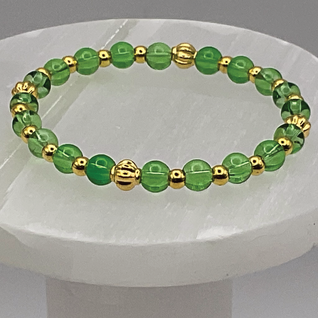 Green Glass Bracelet with Gold Spacers