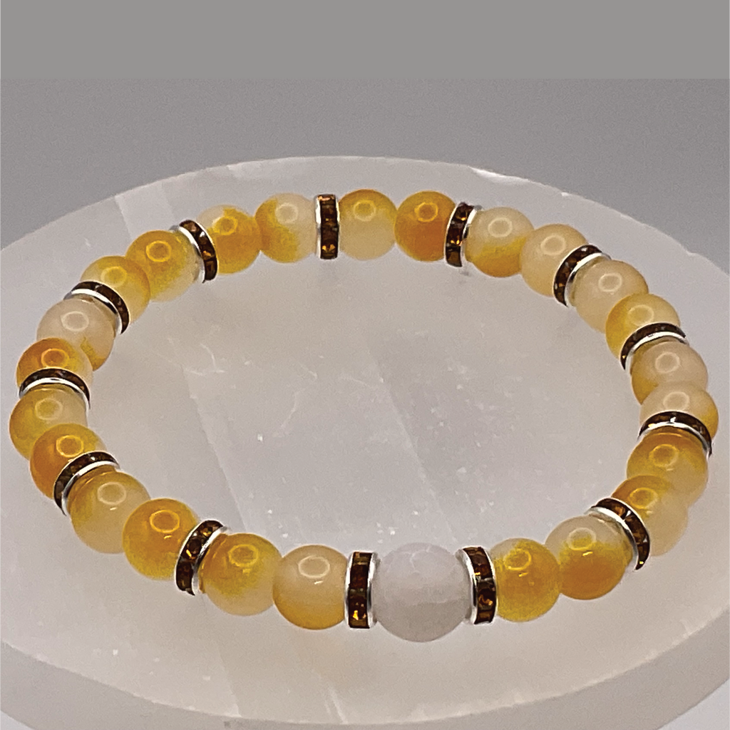 Oriental Agate Crackle Agate Bracelet with Silver Tone Crystal Spacers
