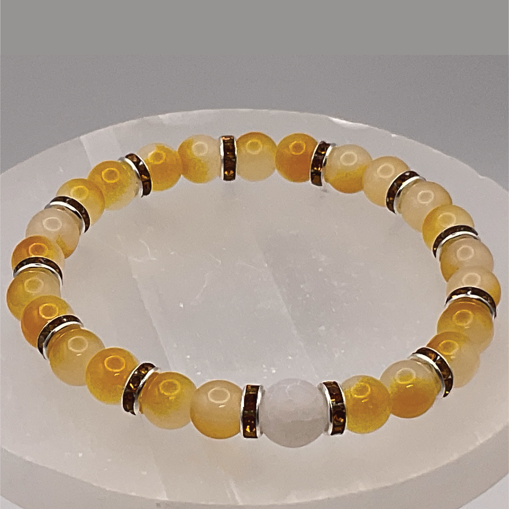 Oriental Agate Crackle Agate Bracelet with Silver Tone Crystal Spacers