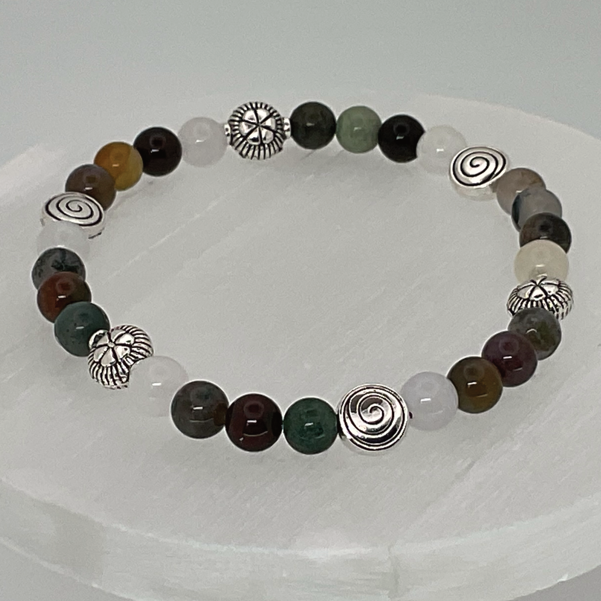 Pulsera de Ágata Oriental con Separadores de Plata