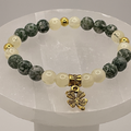 Tree Agate Citrine Shamrock Charm Bracelet with Gold Tone Spacers