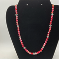 18" Pink Dragon Vein Agate Silver Flower Charm Necklace