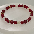 Red Dragon Vein Agate Milky Quartz Bracelet with Gold Crystal Spacers