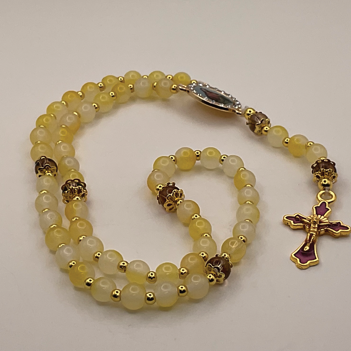 Yellow Red Small Full 5 Decade Gold Rosary