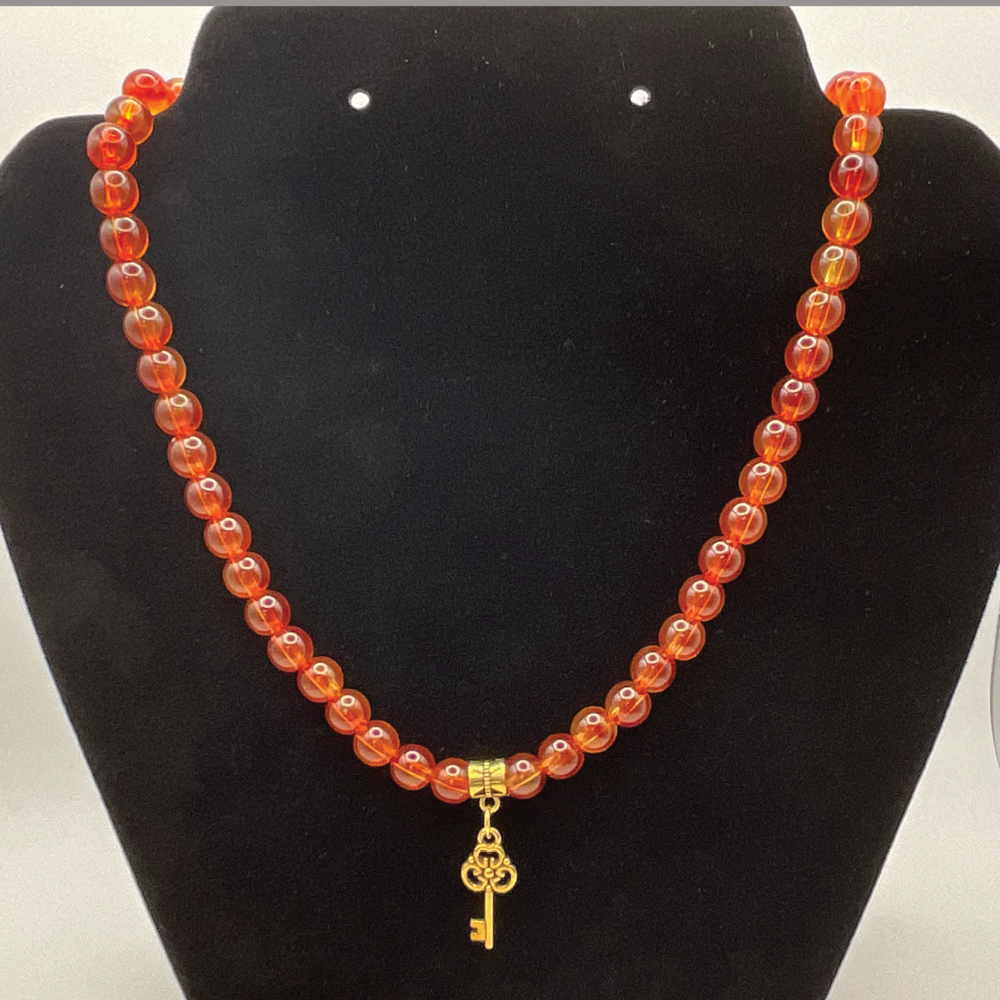 18" Amber Golden Key Charm Necklace