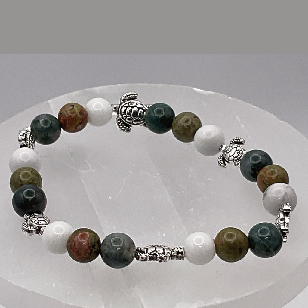 Serpentine Green Jasper Turtle Charm Bracelet