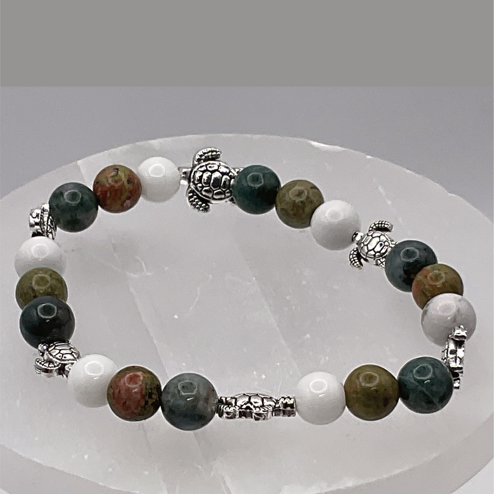 Serpentine Green Jasper Turtle Charm Bracelet